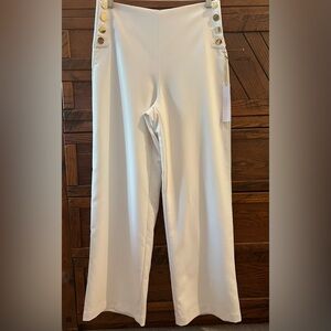 NWT House of Hawlow High Waisted Wide Leg Ivory Lined Pant Sz 10 w/ Gold Button